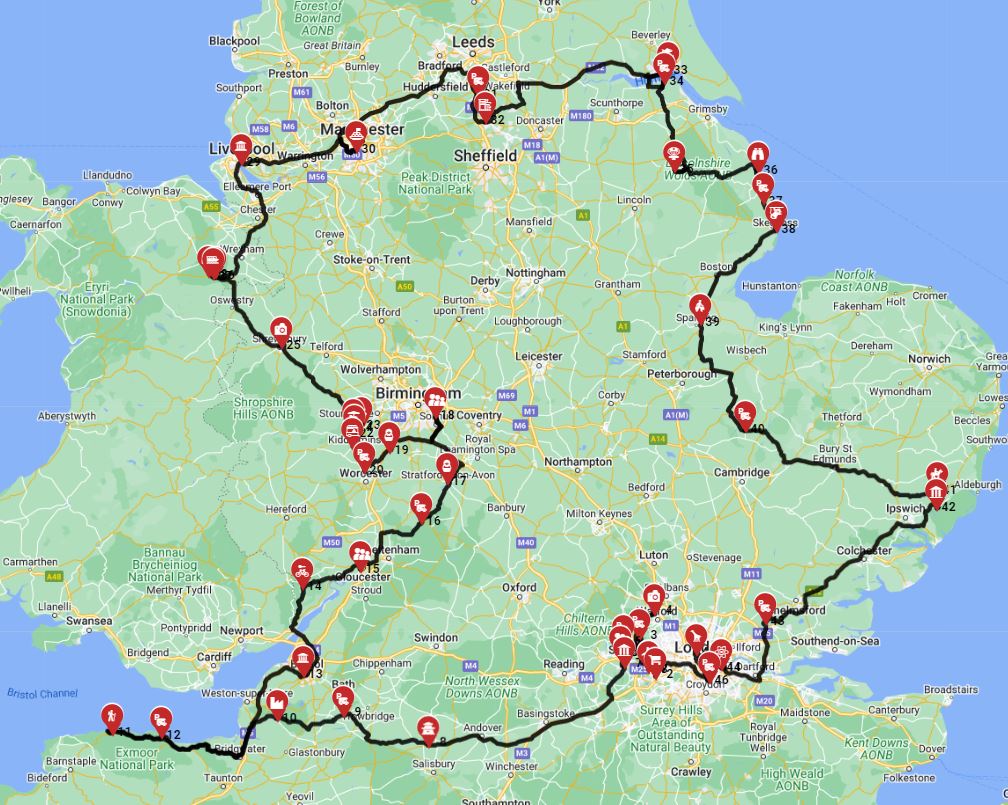 Map for London Roundtrip - Central England